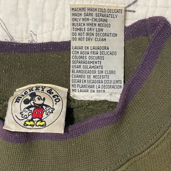 Mickey Mouse & Co “Genuine Garment” Sweatshirt Olive Green/Purple Large Preowned - Picture 5 of 7